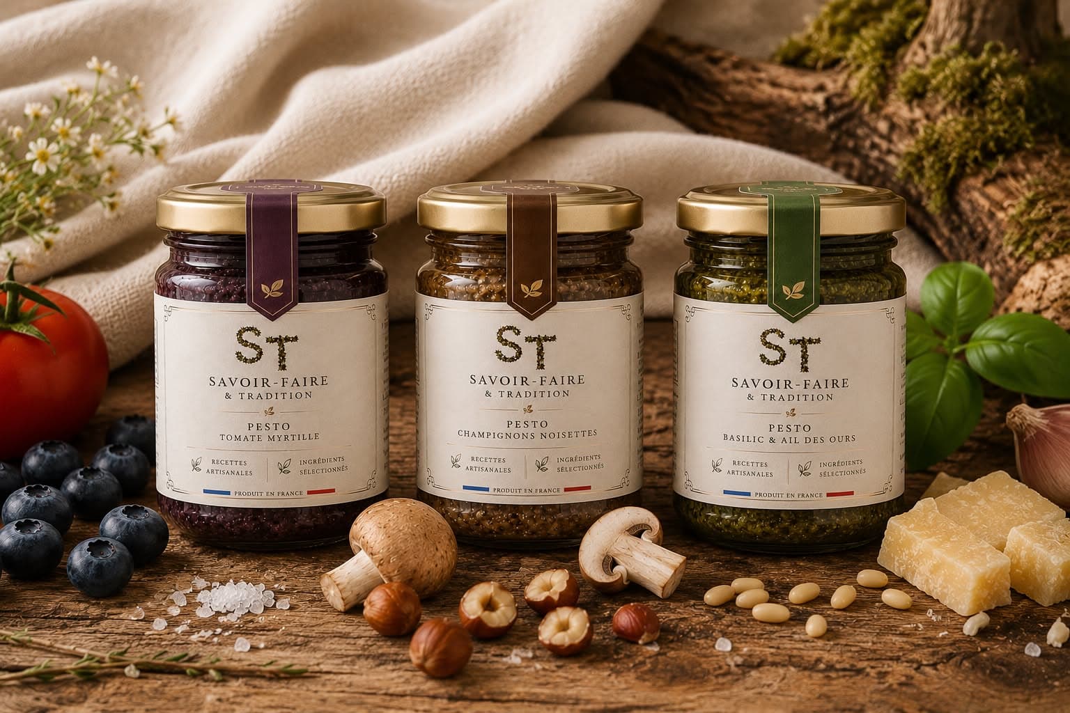 Les trois pestos Savoir-faire & Tradition et leurs ingrédients